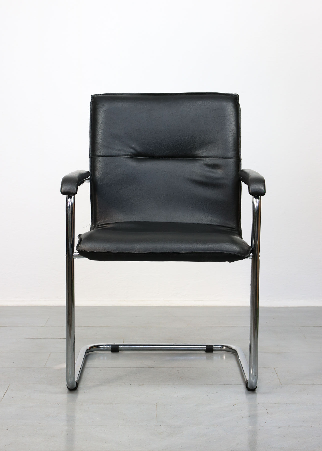Vintage black leatherette office cantilever chair, 1970s
