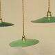 Lot of 3 vintage enamelled sheet metal lampshade pendants, industrial retro farmhouse