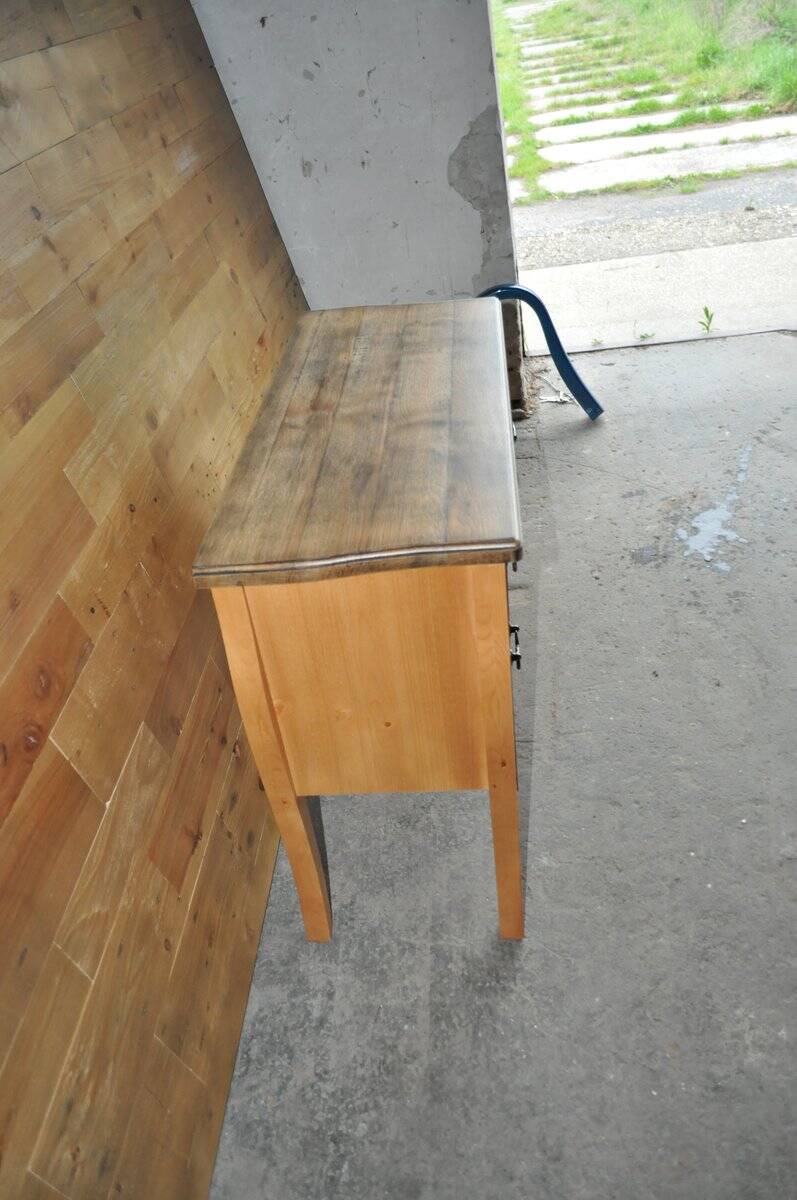 Baroque commode in multicoloured painted wood and black patinated oak with a photo of 'Paris'