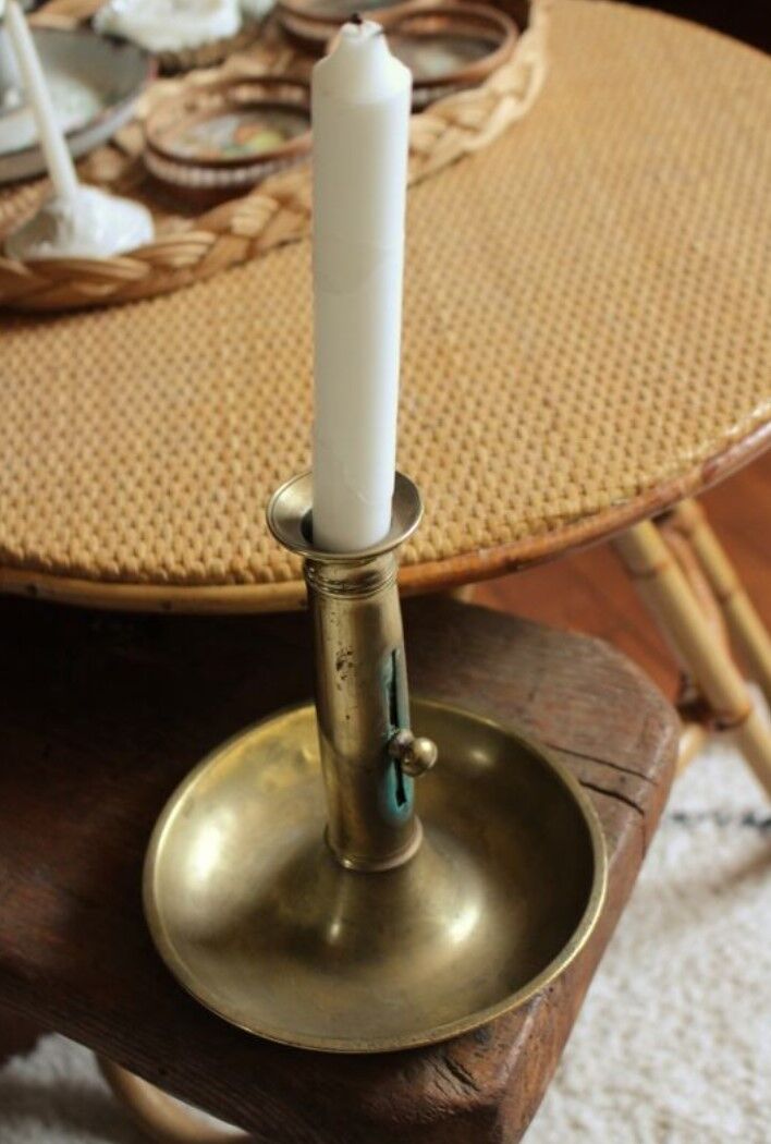 Brass pusher round cut candle holder