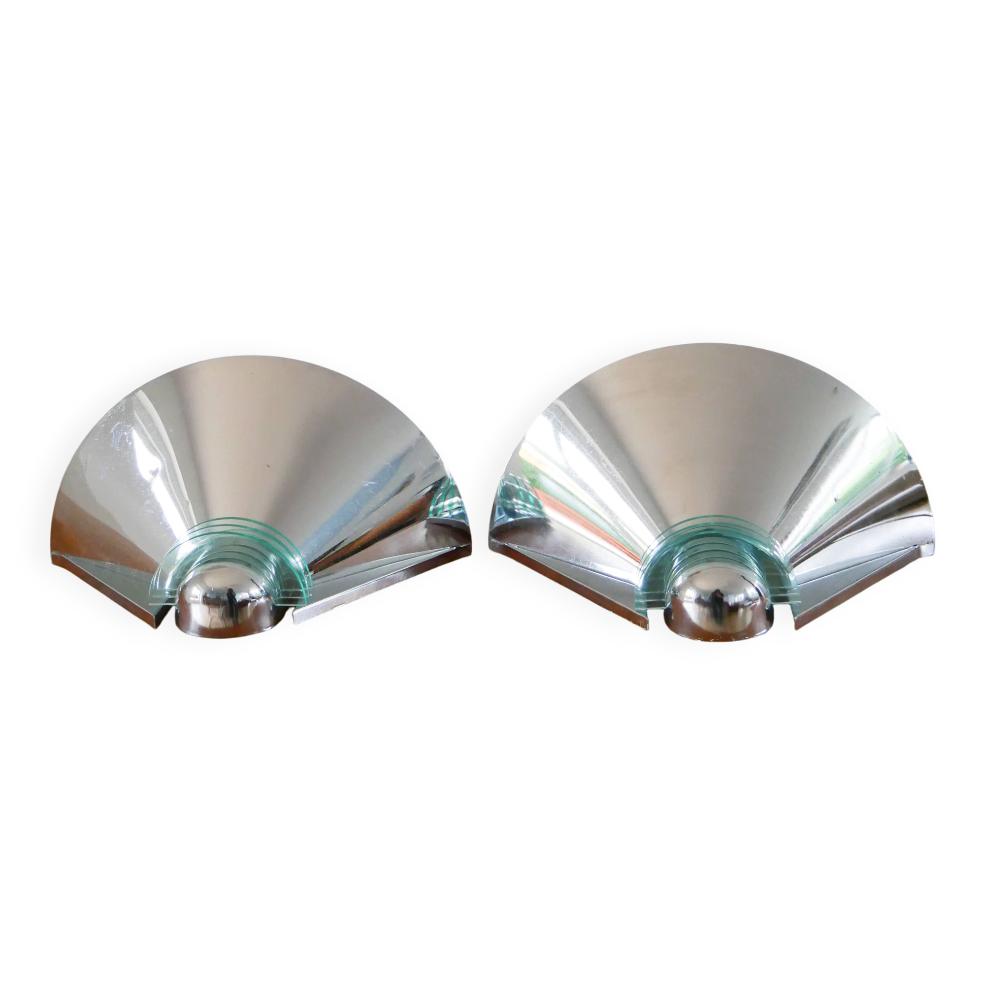 Pair of chrome and blue plexiglass wall lights, Made in Germany, Design, 1970