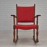 11960s, Danish rocking chair, original good condition, solid oak wood, furniture wool fabric.