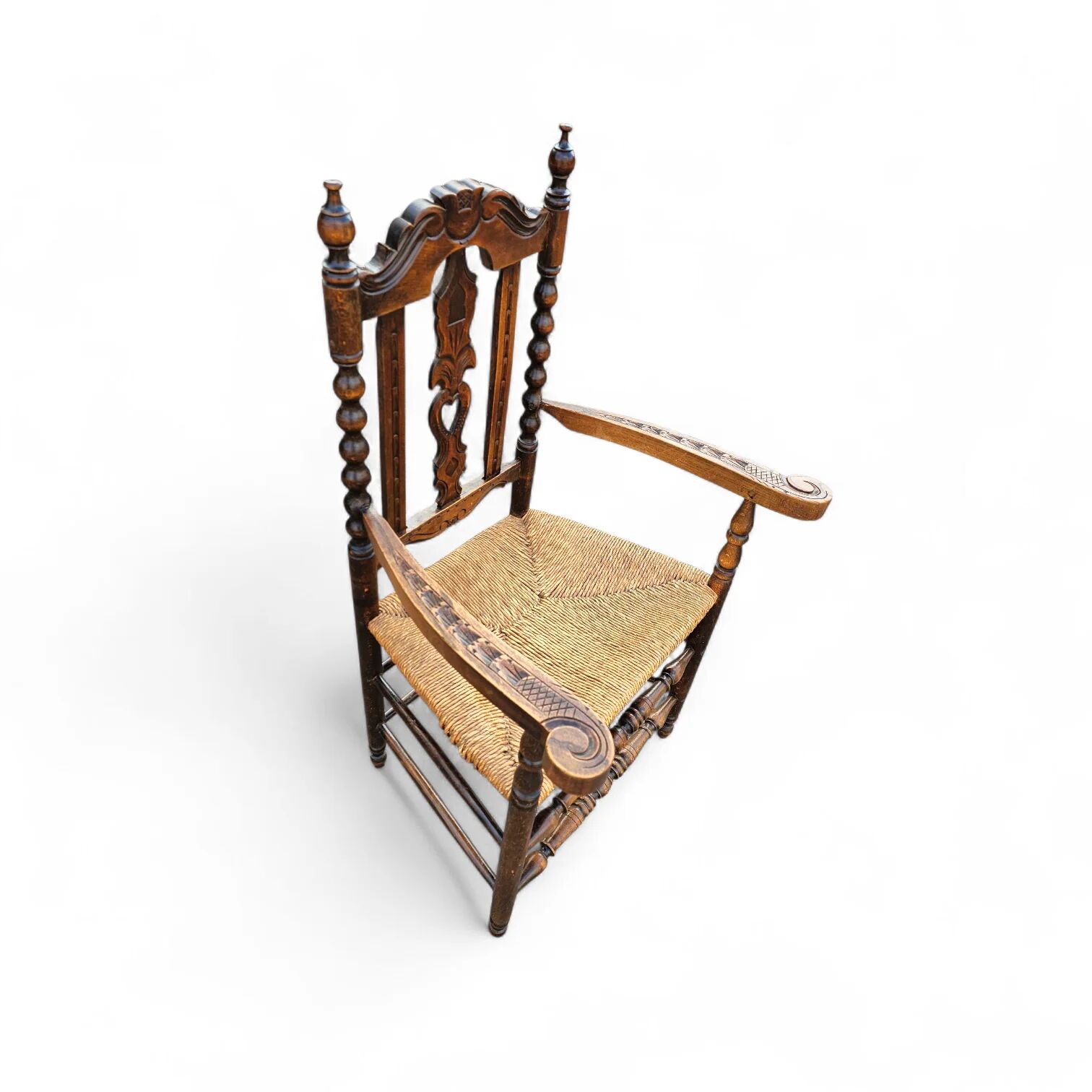 8 (2 x armrest) x ornate wood / bobbin / wicker dining chair / studded chairs