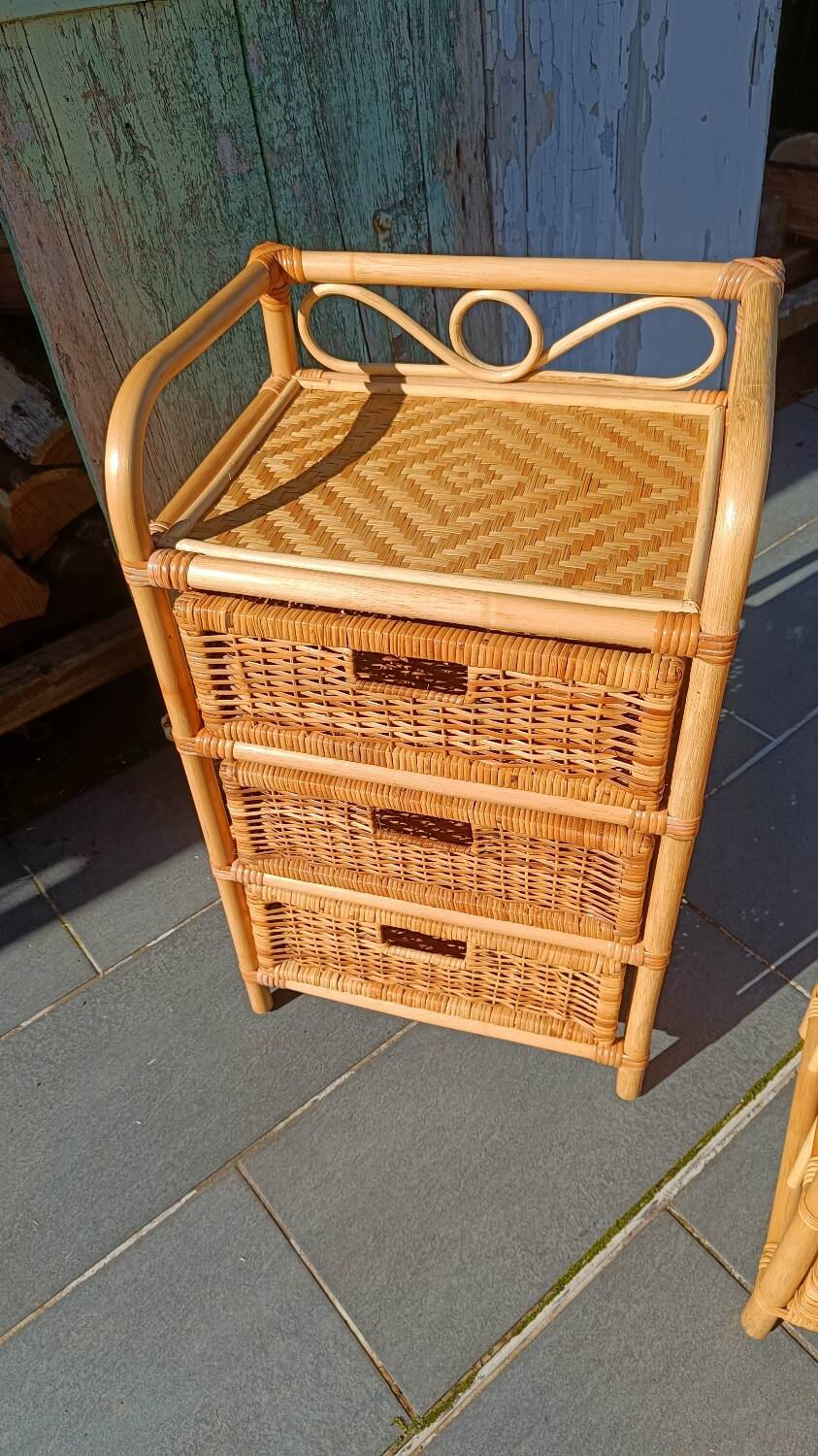 Vintage pair of bedside tables in rattan and cane – bohemian chic style