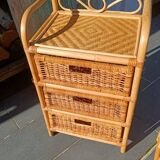 Vintage pair of bedside tables in rattan and cane – bohemian chic style