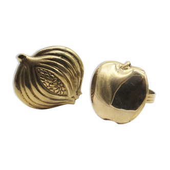 Lot de 2 ronds de serviette laiton grenade et pomme