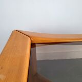 Square coffee table in wood and smoked glass