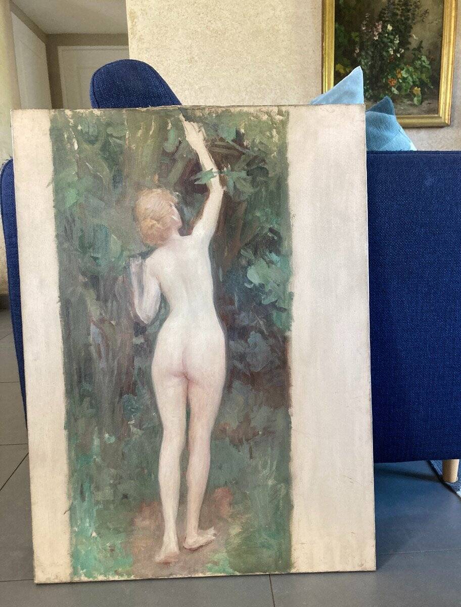Grande étude de peinture à l'huile représentant un nu féminin vers 1900