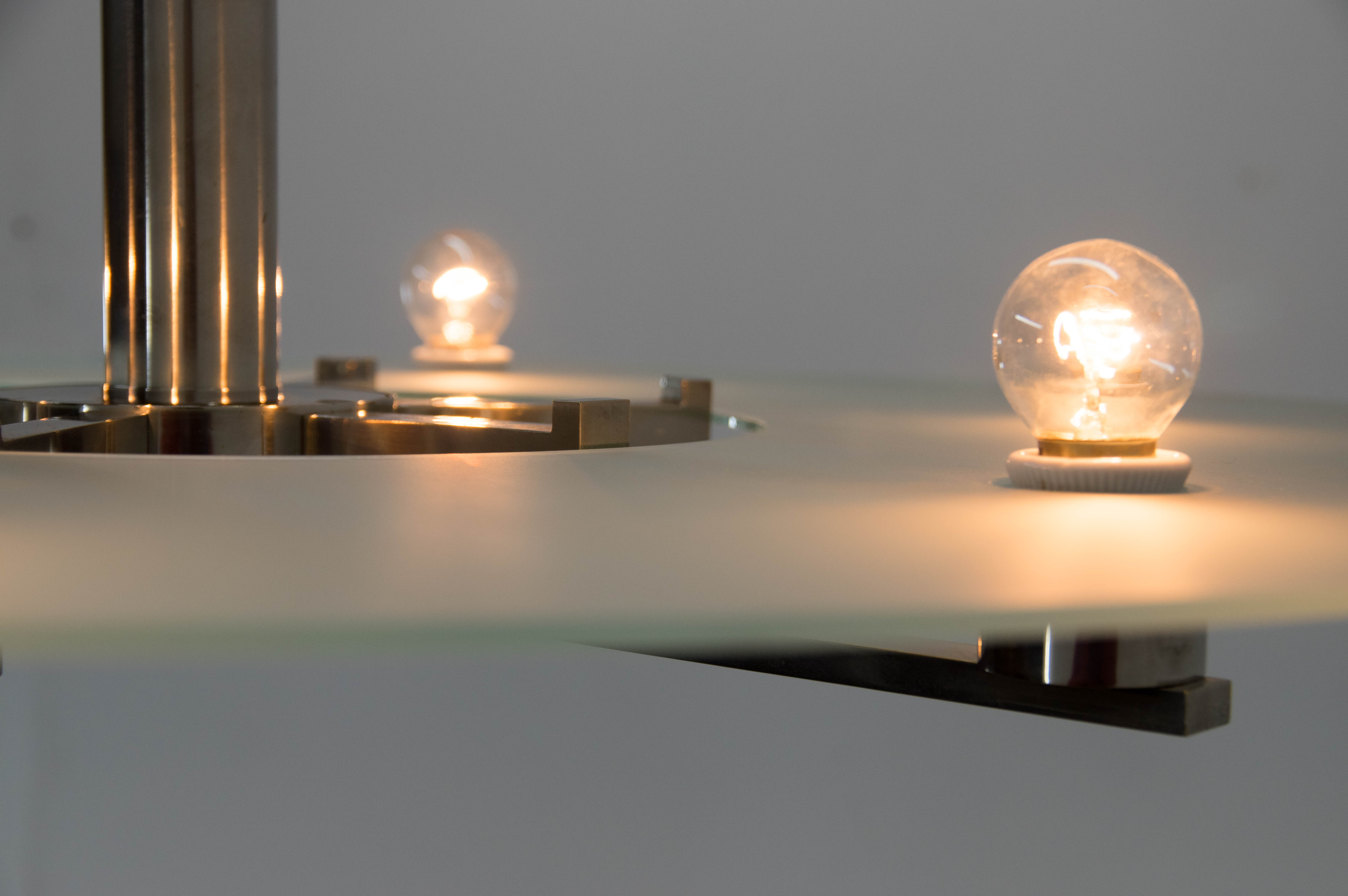 Functionalist 6-flamming Nickel-plated Chandelier, 1930s