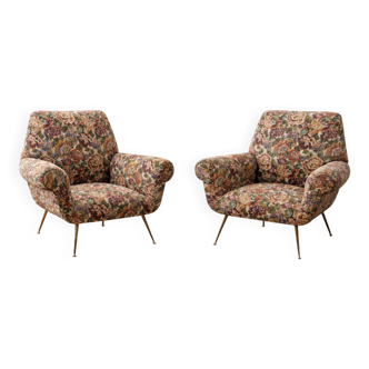 Pair of Gigi Radice Mid-Century Modern Italian Armchairs for Minotti, 50s