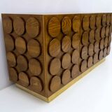 Brutalist Italian Chestnut Wood and Brass Bar Cabinet, 1970s