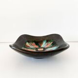 Matte and iridescent black ceramic dish 1960