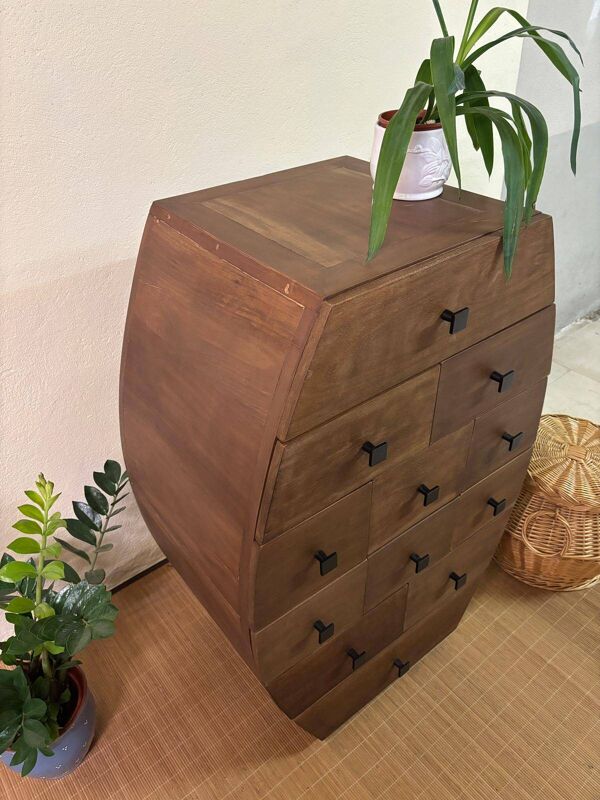 Meuble de rangement 12 tiroirs tonneau de vin