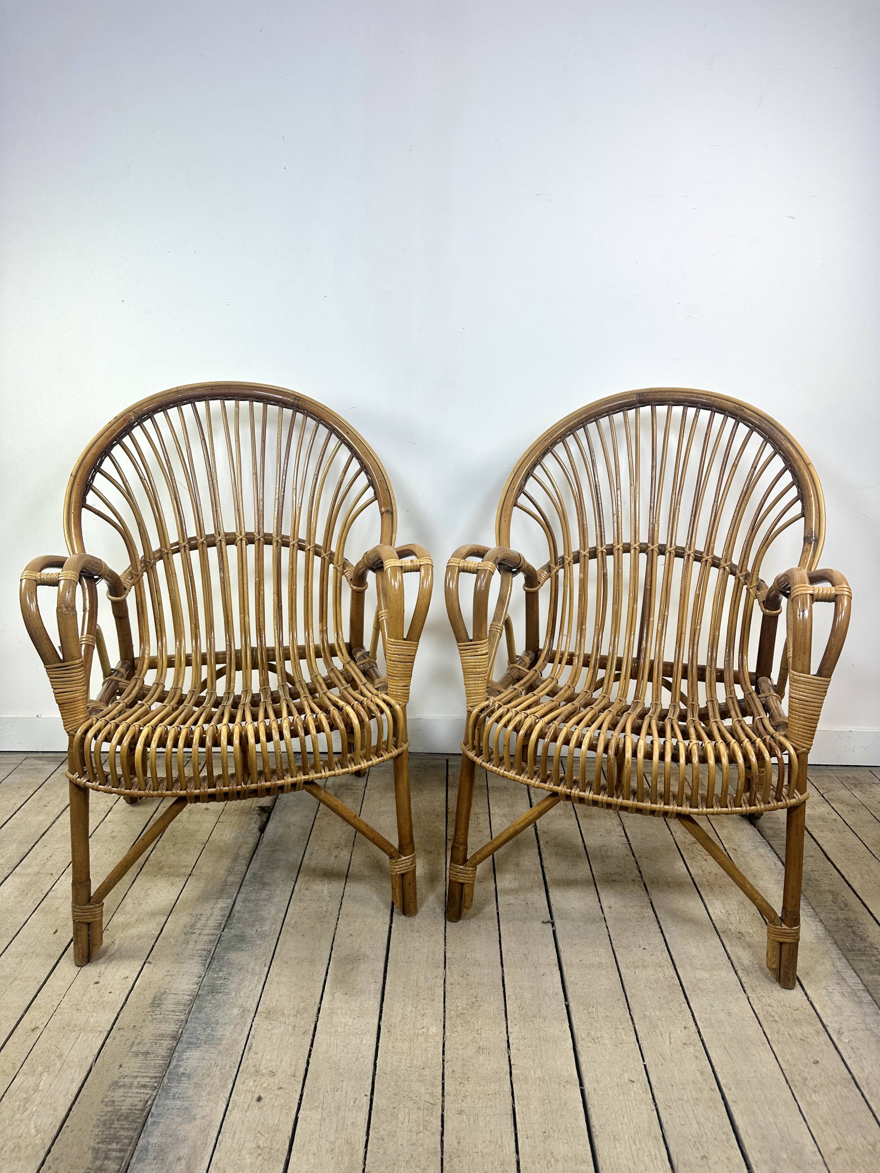 Fauteuils (la paire) vintage 1960 en rotin et bambou