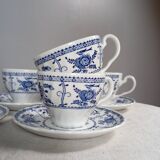 Set of 4 blue cups and saucers from Johnson Bros - England, 1970