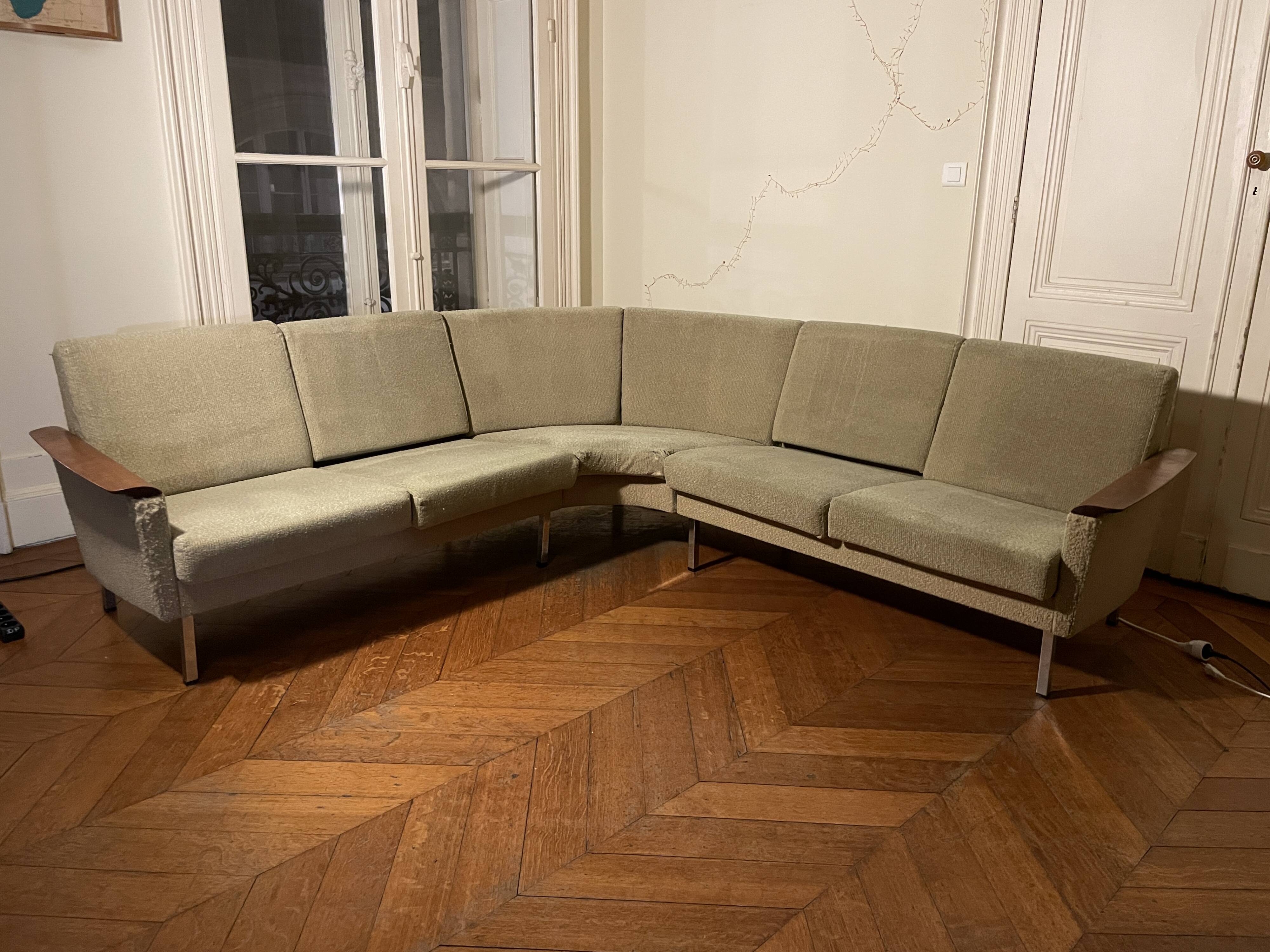 1950s almond green corner sofa