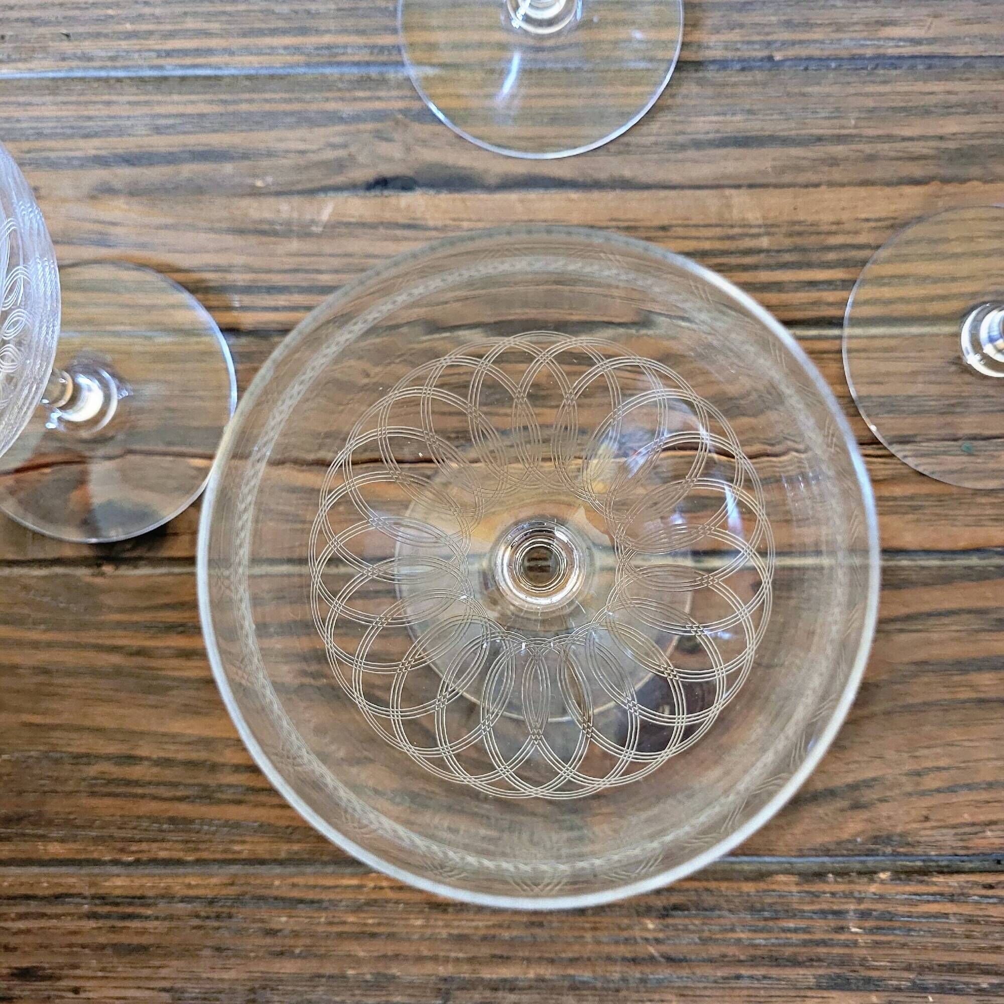 Guilloché crystal water (or wine) glasses, 19th-20th century (set of 6)