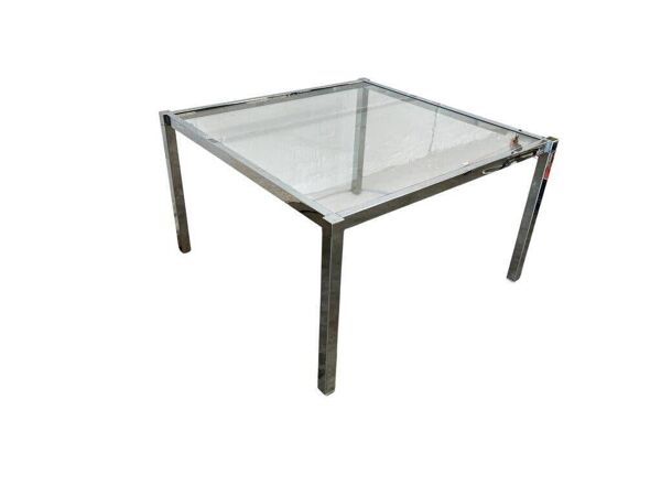 Table basse vintage chromée avec plateau en verre