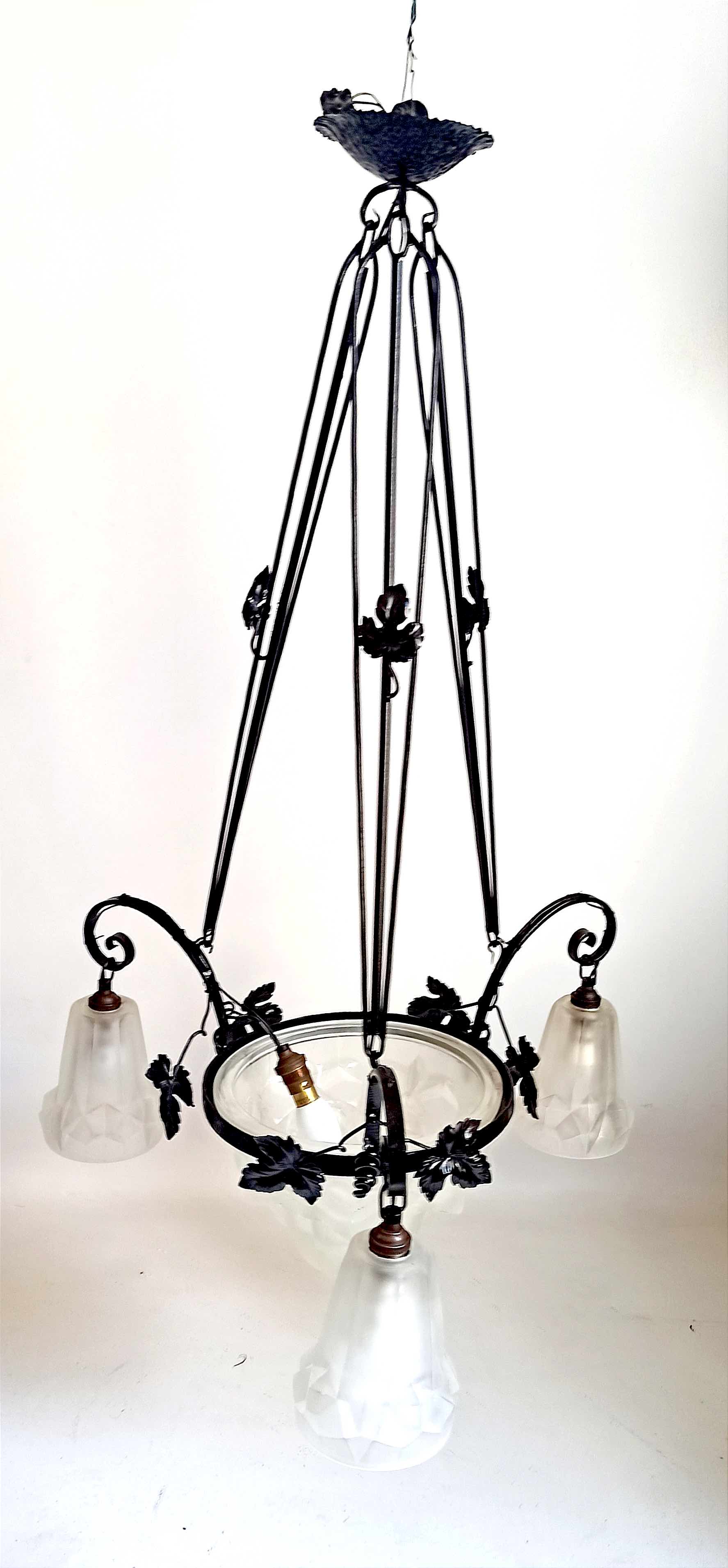 Degué 4-light Art Deco chandelier Width 62 cm Height 93 cm