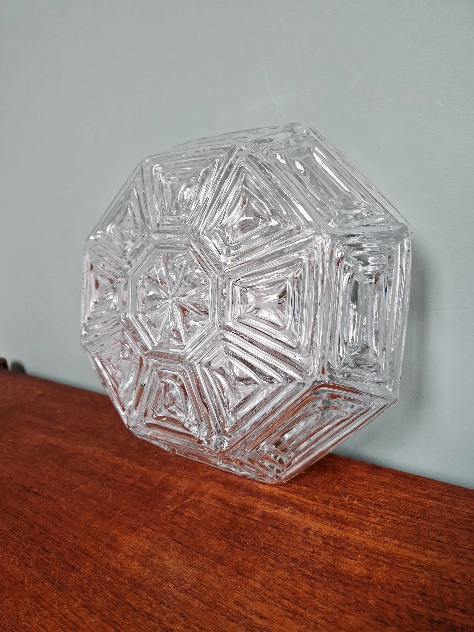 Vintage textured glass ceiling light, geometric patterns, Wila, 1970.