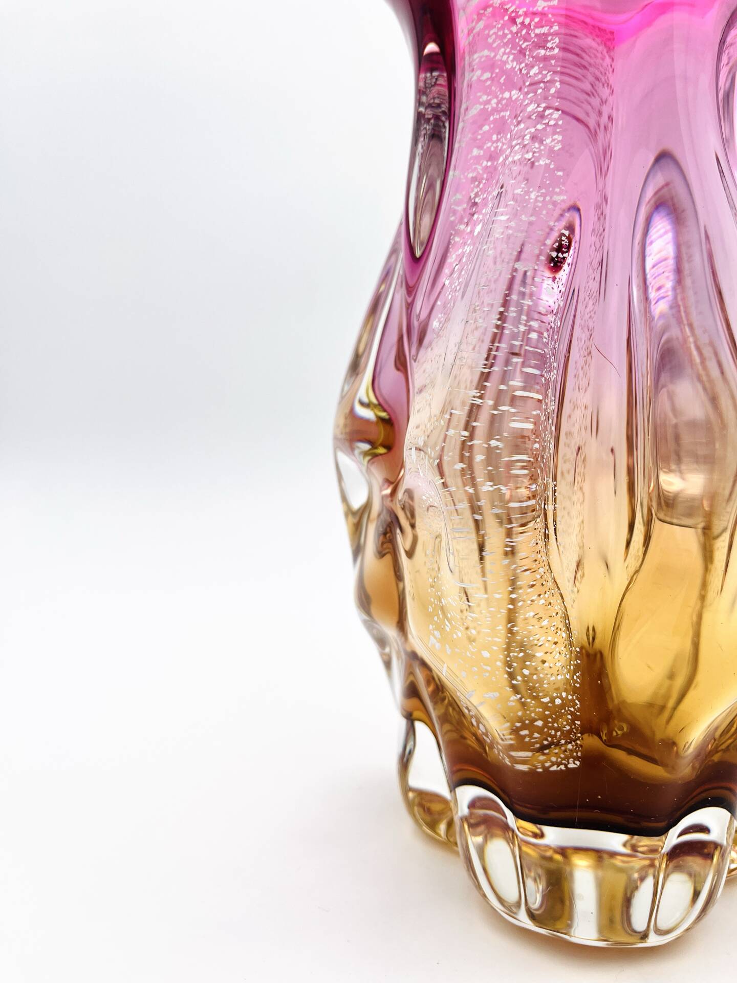 Vase Studio Glass Josef Hospodka Chribska Sommerso Feuille Argent