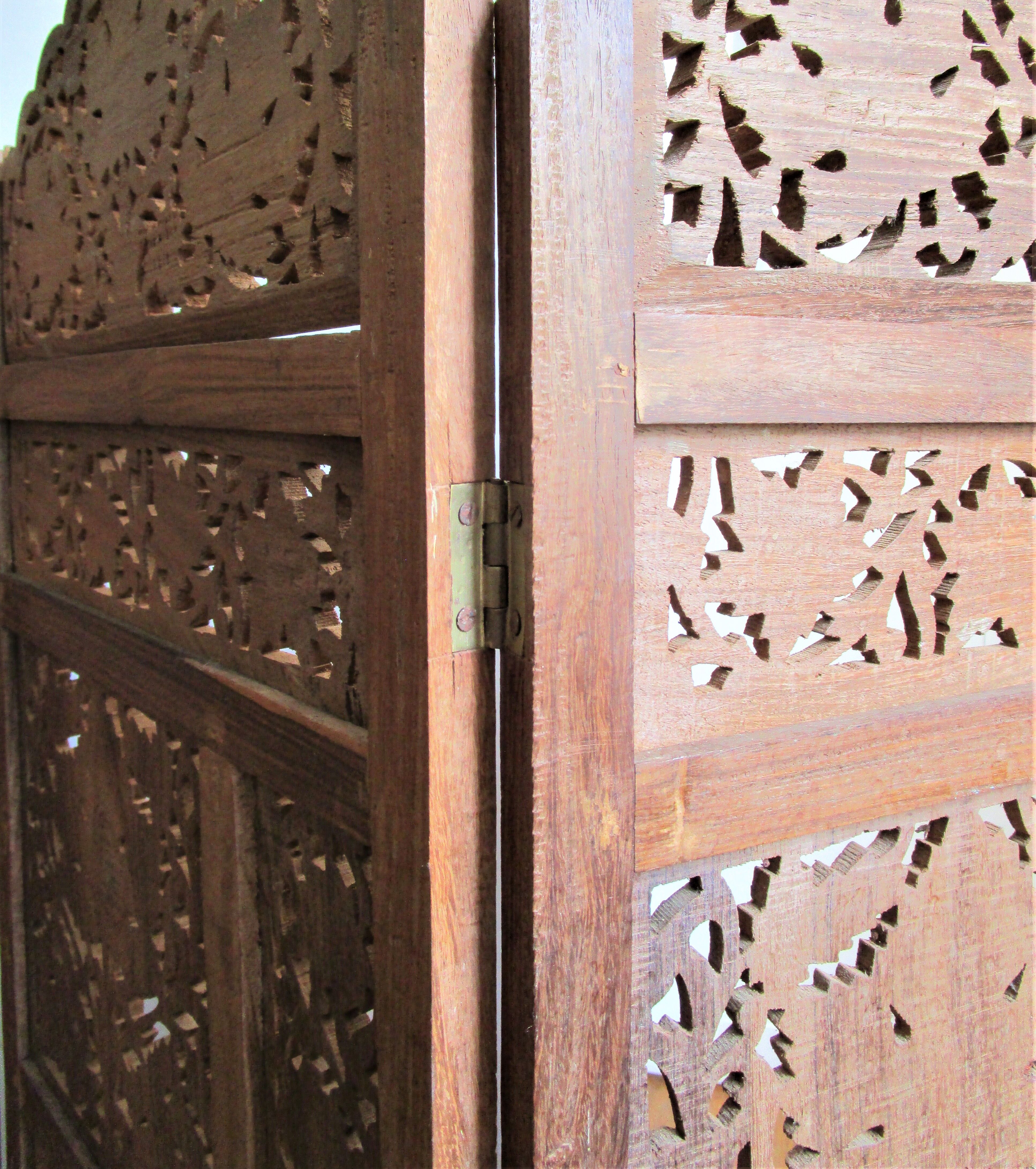 Solid wood screen carved four vintage panels height 98 cm