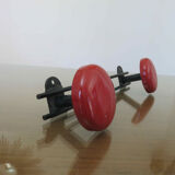 Wall coatrack in red metal, 2 hooks, 60s-70s