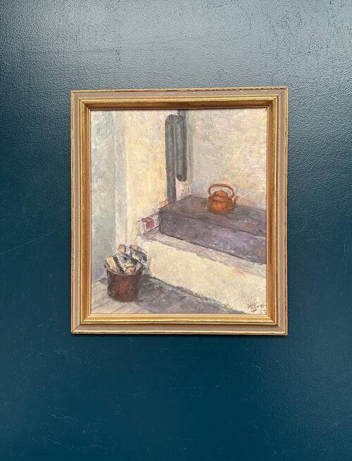 Original Swedish Oil on Panel – “Oven in the Studio” by Hanne Jönsson