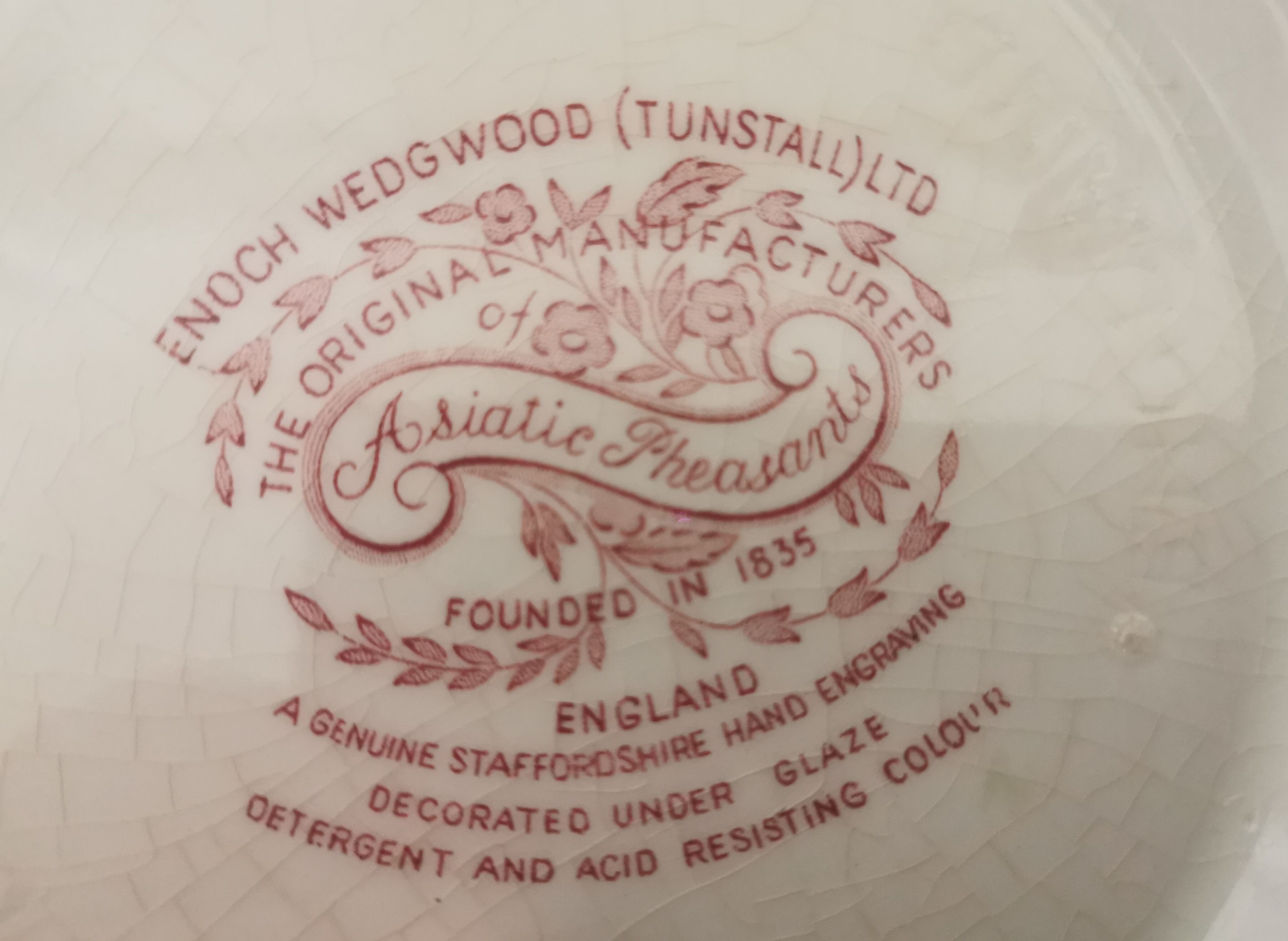 English soup bowl with purple floral motifs