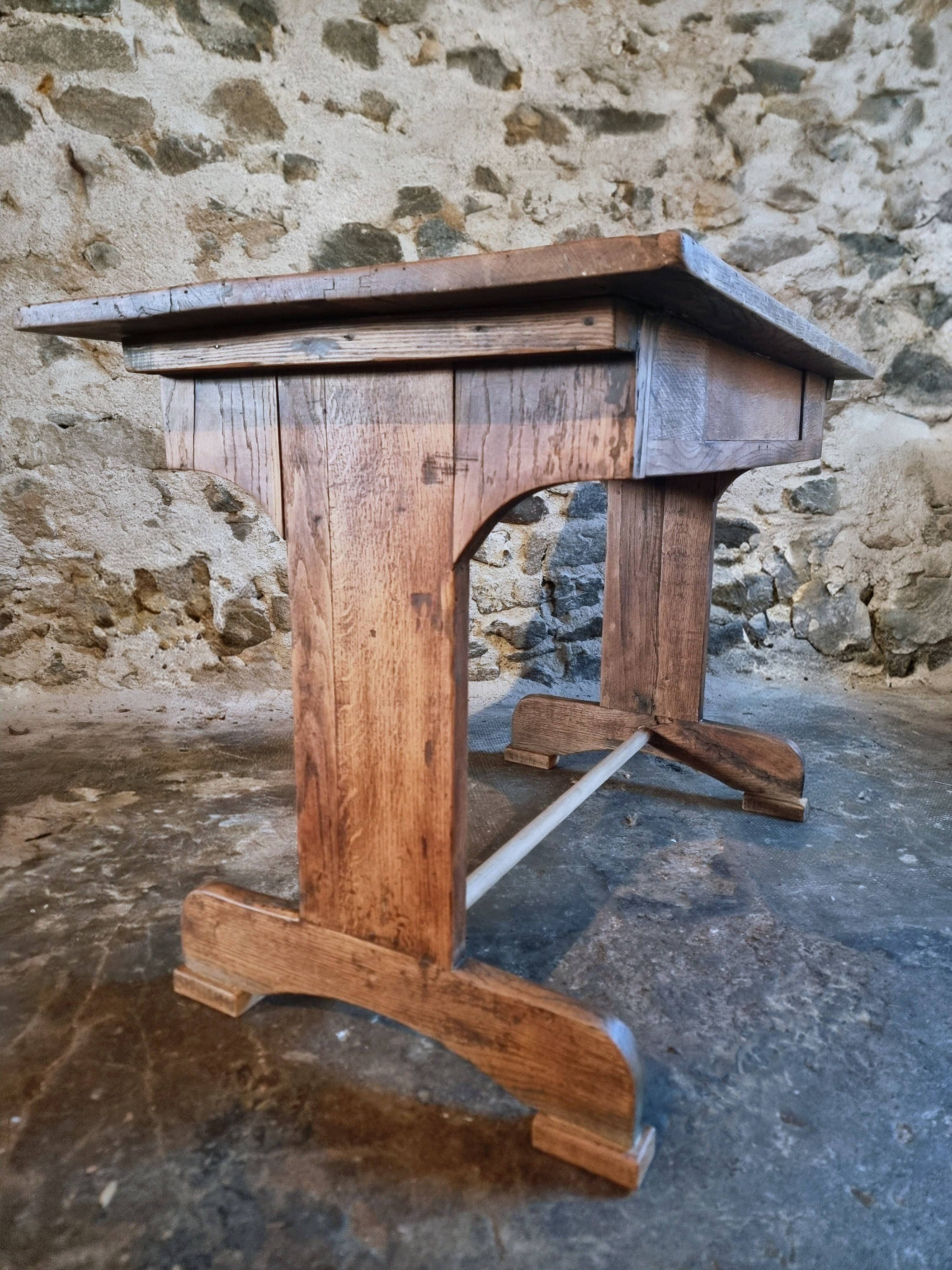 Antique trestle table in oak – France early 20th century – 110 cm