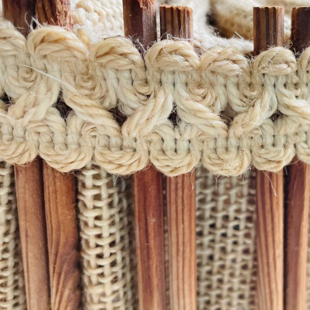 Rustic 1960s wood and burlap hanging lam