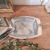 Silver metal butter dish, hazelnut handle