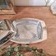 Silver metal butter dish, hazelnut handle