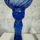 Pair of vintage cobalt blue twisted glass candlesticks h 24.5 cm
