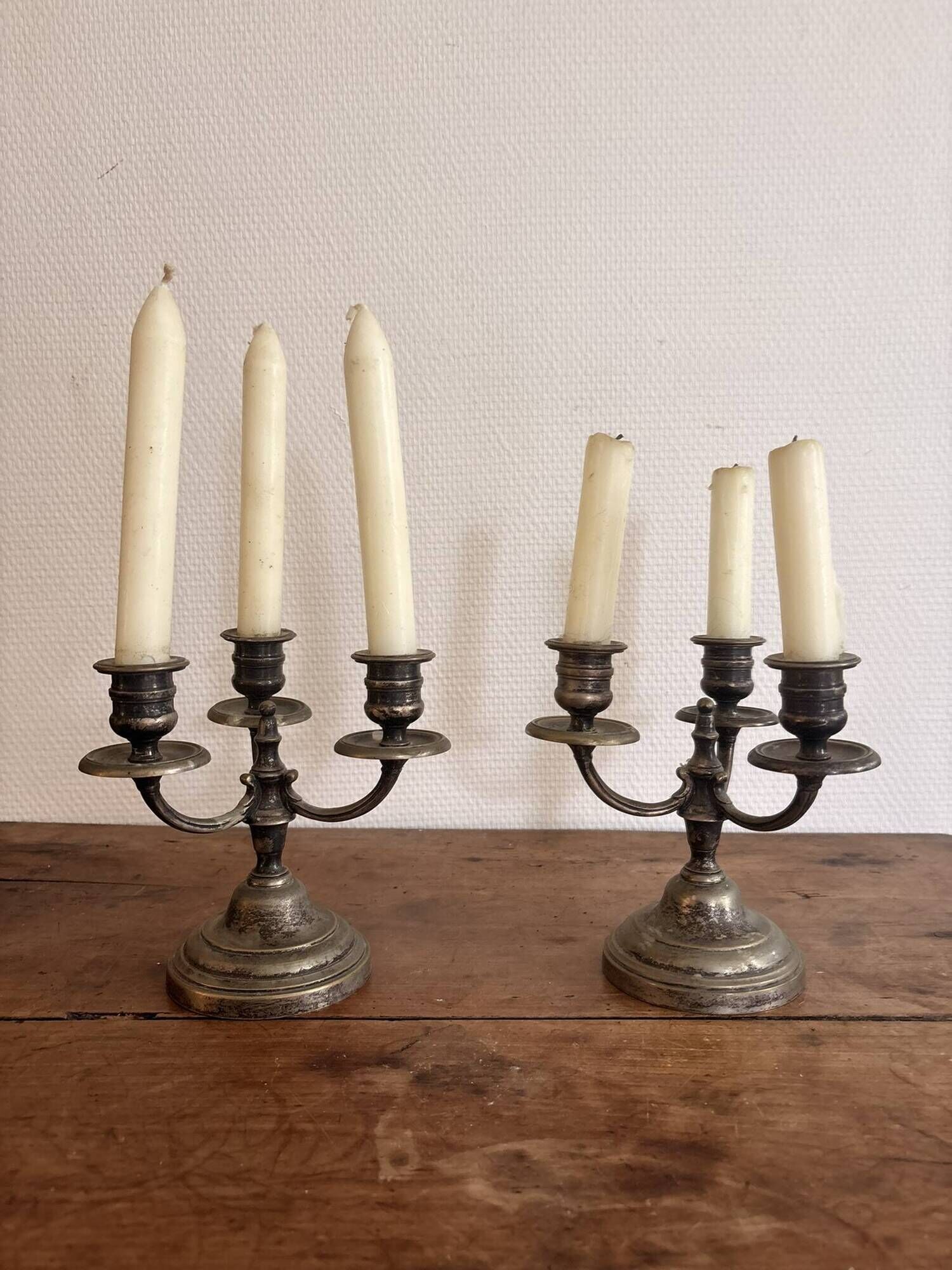 Pair of 3-Light Candelabra Silver Metal Louis XIV Regency Style