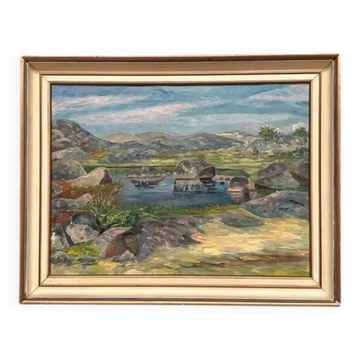 Original Swedish Oil on Canvas – “Landscape” by John or Sigfrid Ullman – Signed – Vintage & Framed – 64 × 50 cm (25.2" × 19.7")
