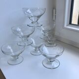 Set of 7 crystal champagne glasses engraved, 50-60s