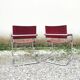 Cantilever armchair in burgundy leather and chrome
