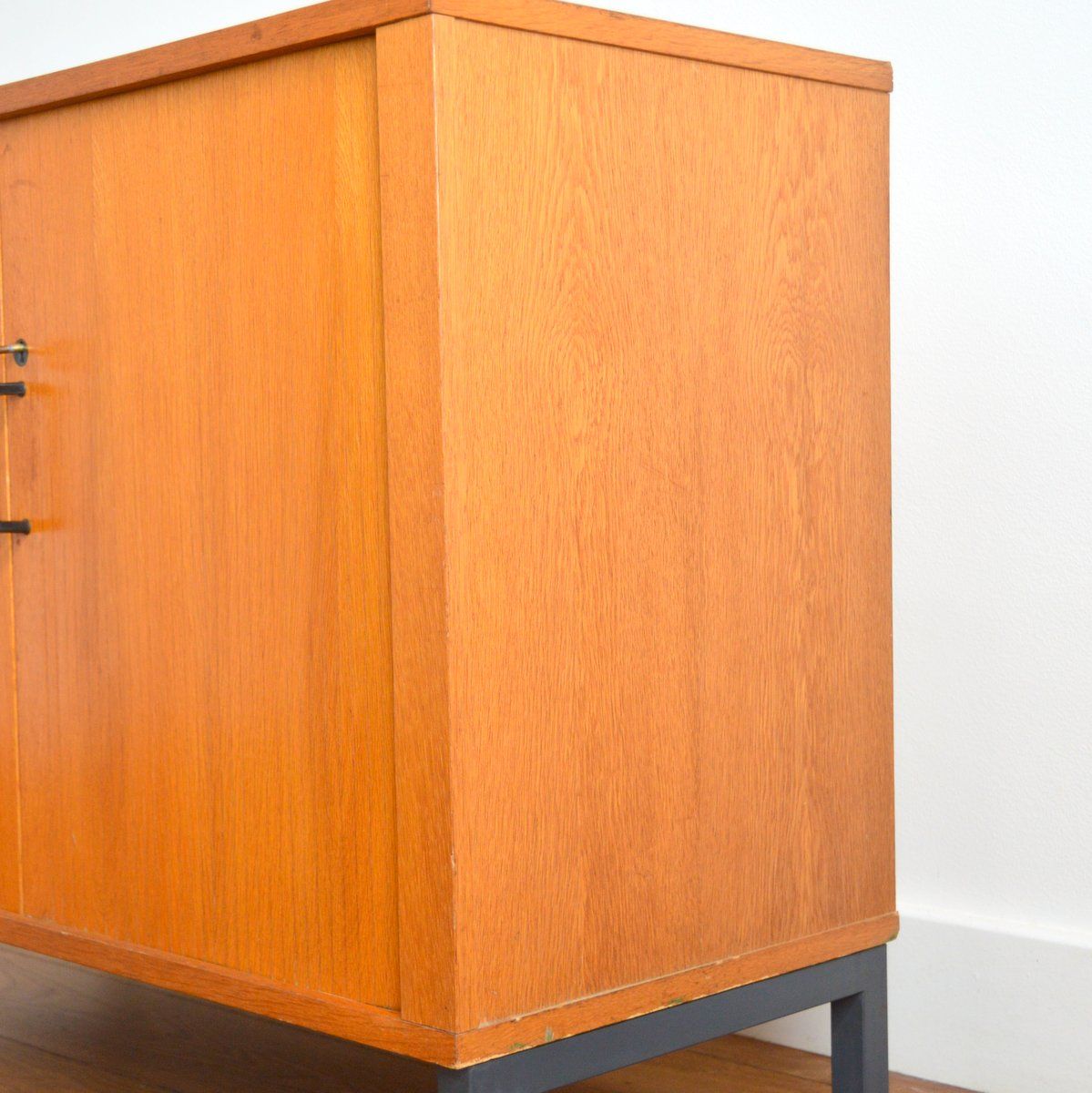 Storage cabinet with sliding curtain shutter 1950s