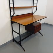 Bureau italien moderniste avec bibliothèque étagère string teck métal