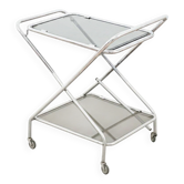 Chrome metal and glass rolling dessert trolley – modernist design, 1970s