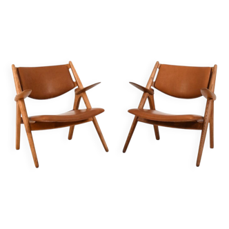 Early Pair CH-28 Oak Easychairs by Hans J. Wegner