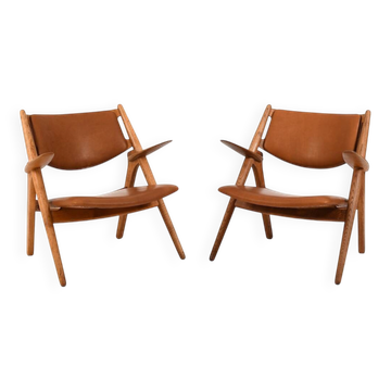 Early Pair CH-28 Oak Easychairs by Hans J. Wegner
