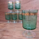 6 verres à eau à pied vert émeraude liseré doré Luminarc