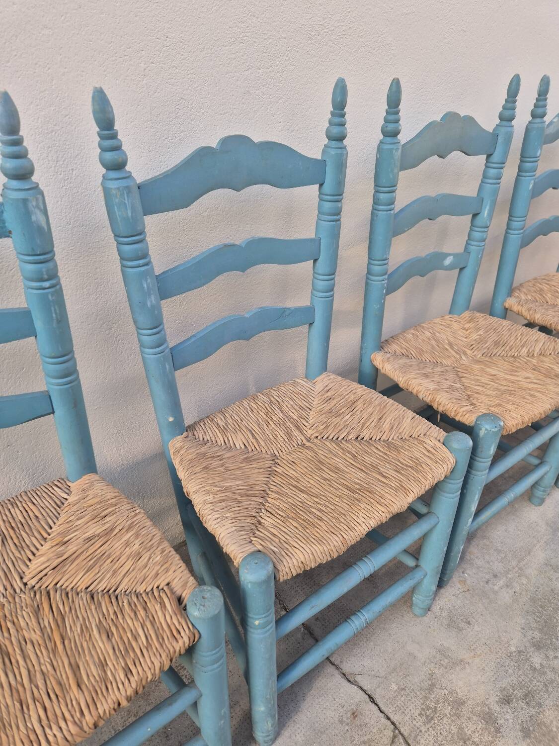 Set of 4 Provencal style straw chairs, old country house