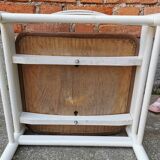 Chaise de salle à manger vintage stol kamnik : bois de hêtre blanc, assise en cuir marron