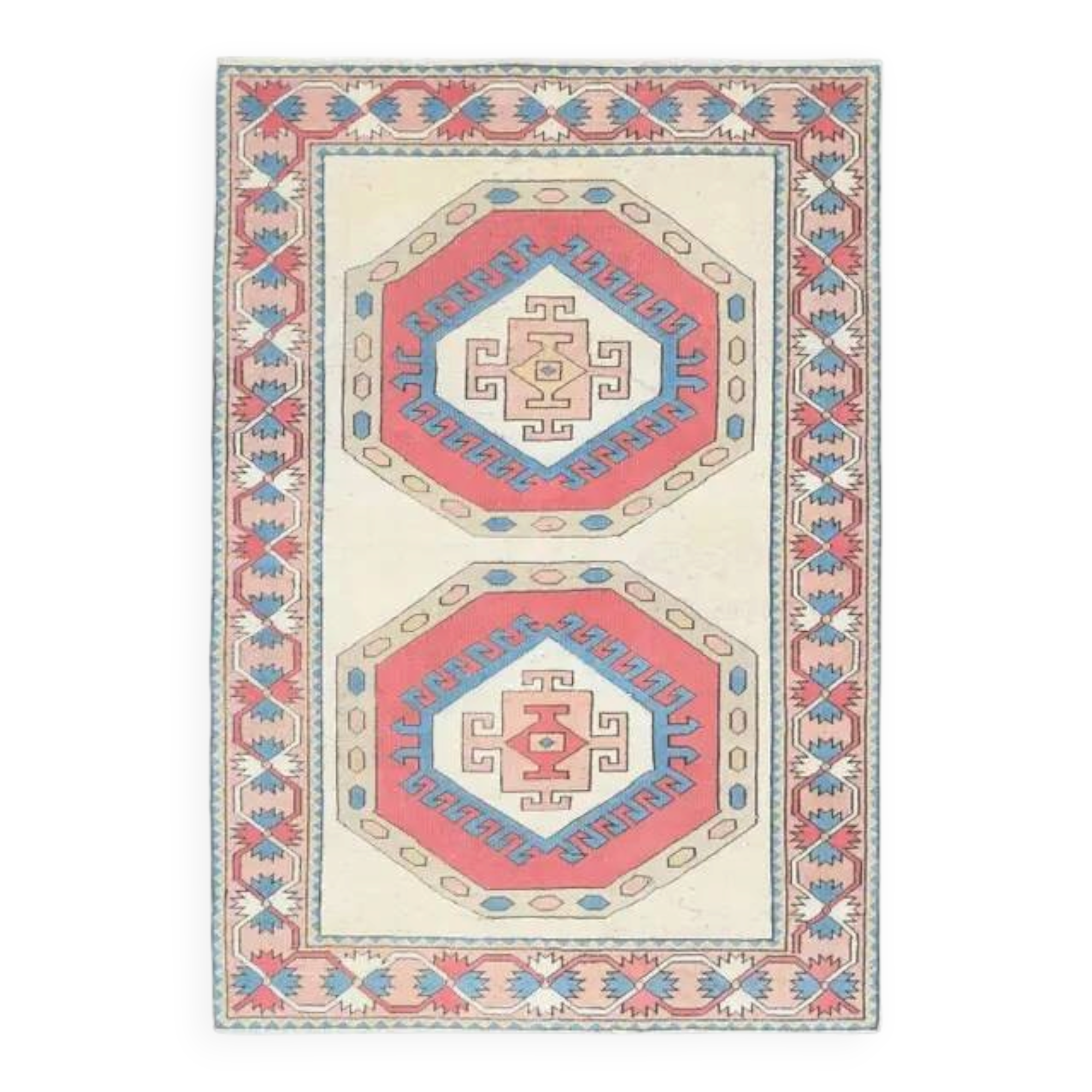 Vintage Turkish Oushak Handmade Wool Cotton Red Area Rug 150x218