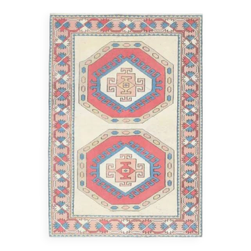 Vintage Turkish Oushak Handmade Wool Cotton Red Area Rug 150x218
