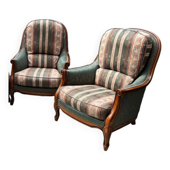 2 Louis XV style Bergère armchairs