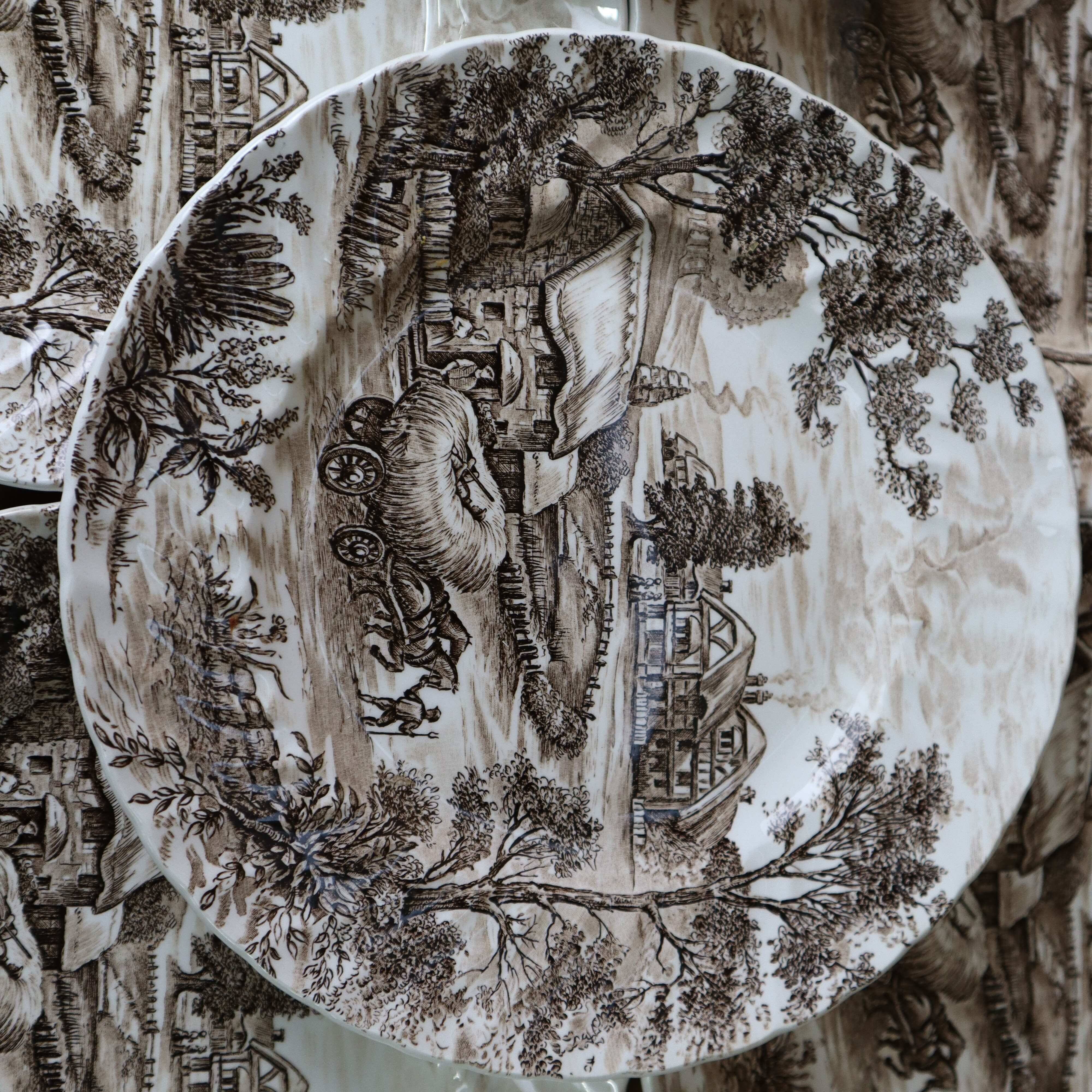 Set of 8 Vintage English Staffordshire 'HAYRIDE' Dinner Plates